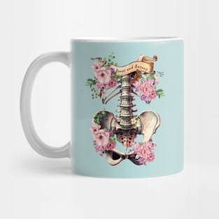 Bones and botany, ribcage full of pink flowers, roses and leaves, Anatomy Art,, thoracicy, black and white, leaves anatomy Ribcage, rib cage, anatomy skeleton Mug